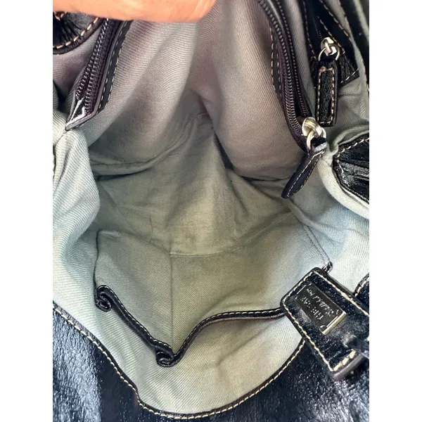 The Sak Mix Texture Patent Leather Suede Contrast Stitch Hobo Satchel Bag - Image 5