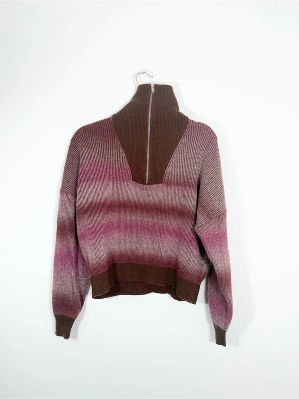 NAADAM Merino Cashmere Space Dye Quarter Zip Stripe Sweater Pink Red Medium - Image 3