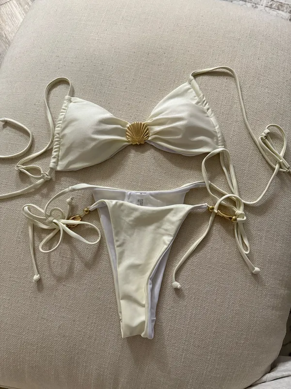 White Seashell Bikini Shein Gold - Image 3