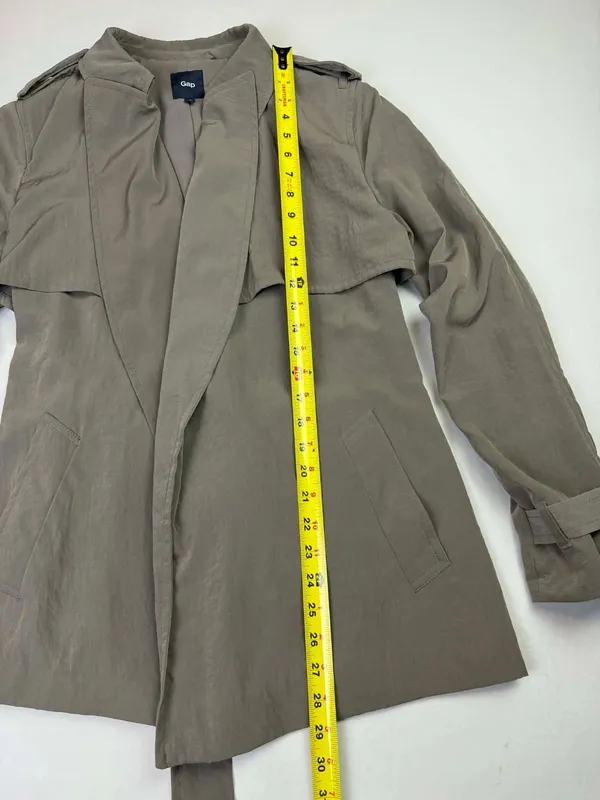Gap Modern Gray Lightweight Open Front Belted Trench Coat Size Medium - Image 9