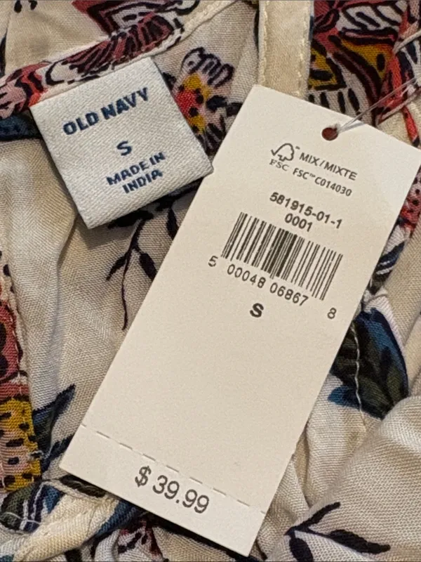 NEW Old Navy Small White Floral Halter Waist Defined Braided Strap Maxi Sundress - Image 3