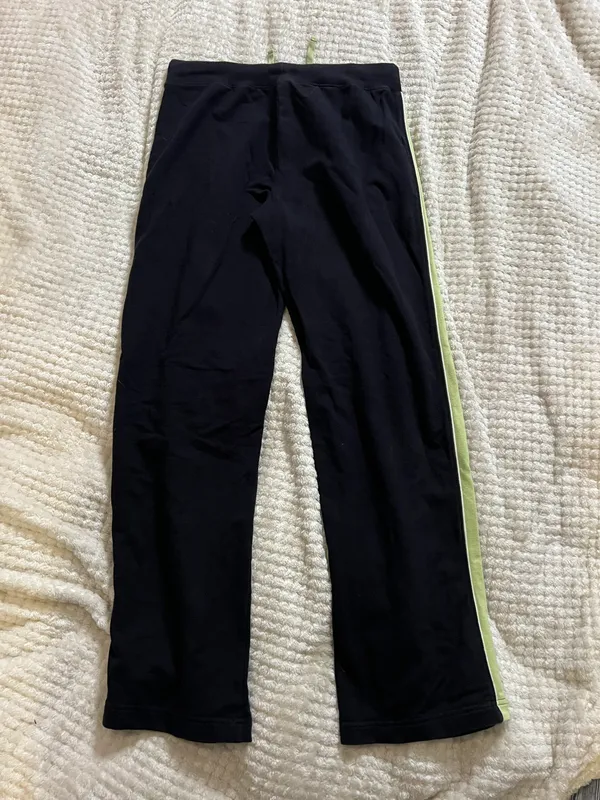 SB Active Petite Small Black Cotton Green Stripe Tie Yoga Pants - Image 2