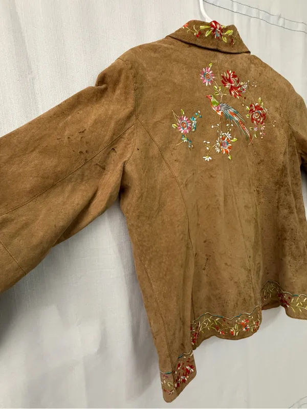 Avanti New York Embroidered Suede Jacket Birds Flowers Brown women’s size XL(C64 - Image 16