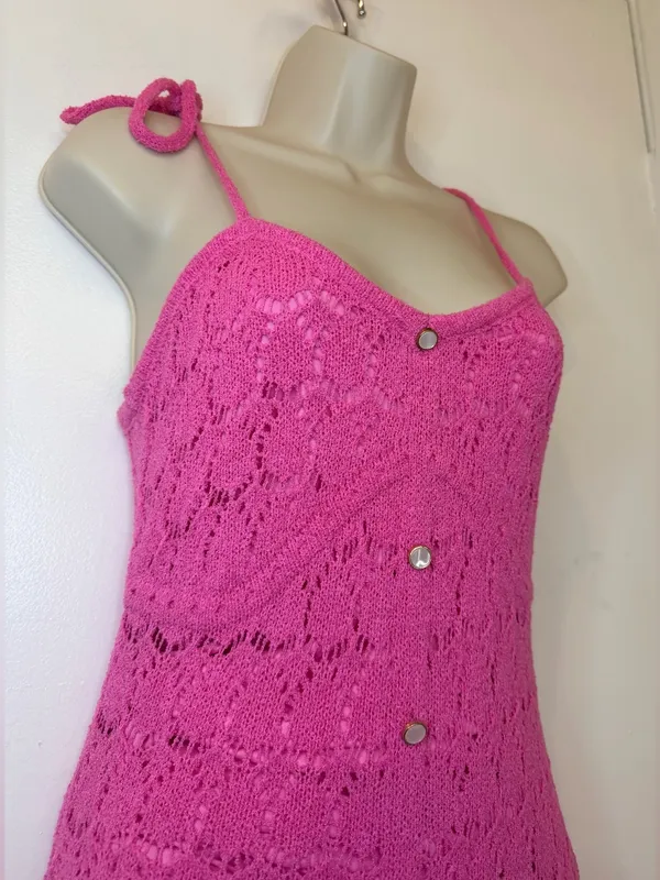 Taelynn Duchessa Pink Knit Maxi Dress Medium Lace Crochet Adjustable Straps NWT - Image 8