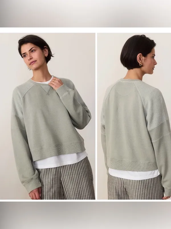Marine Layer Cloud 9 Cropped Pullover Sweatshirt Women's Medium Shadow Green - Image 2
