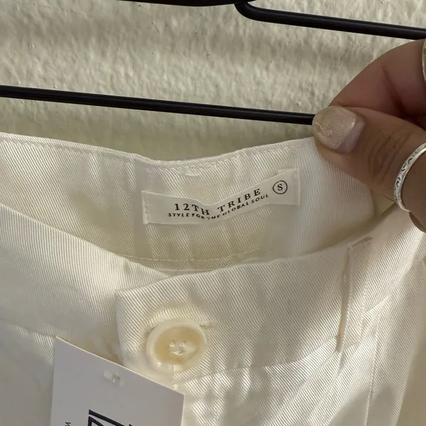 12th Tribe High Waist Wide Leg Off White Trouser Size S Bridal Corporate Spring - Image 3
