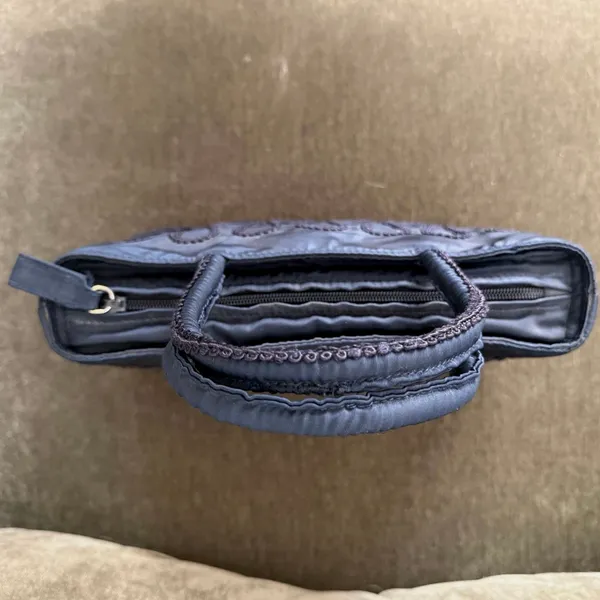 Rare Vintage Prada Nylon Embroidered Tote, Navy - Image 6