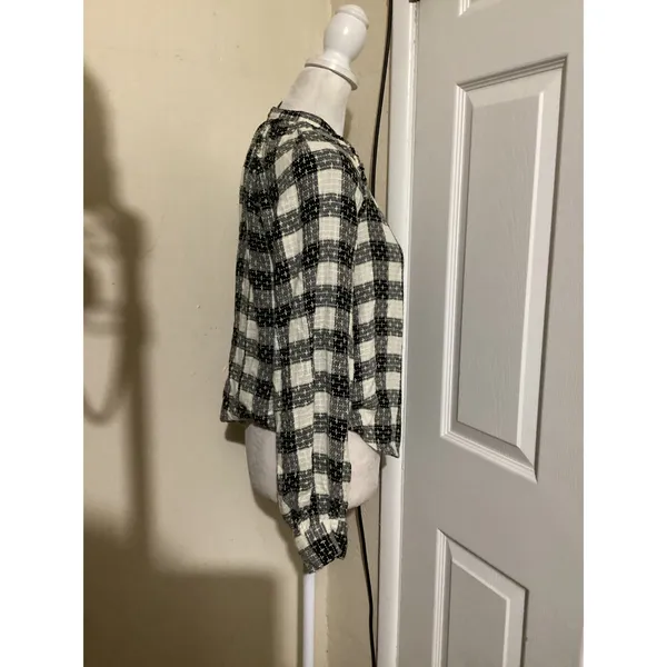 Pilcro Anthropologie Black White Plaid Viscose Wool Blend Button Down Blouse S - Image 3