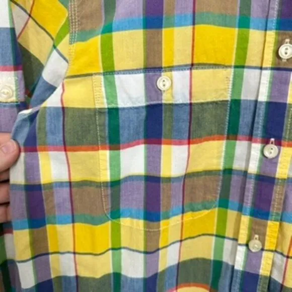 Lauren Ralph Lauren Women's Yellow Blue Plaid Cotton Button Down Shirt Preppy‎ - Image 4