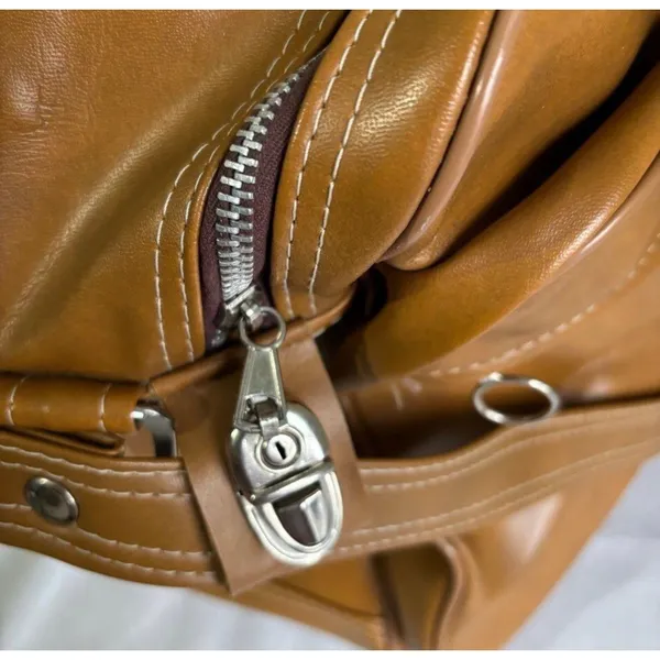Vintage Peter Hantz Caramel Brown Faux Leather Travel Bag Shoulder Duffle - Image 10
