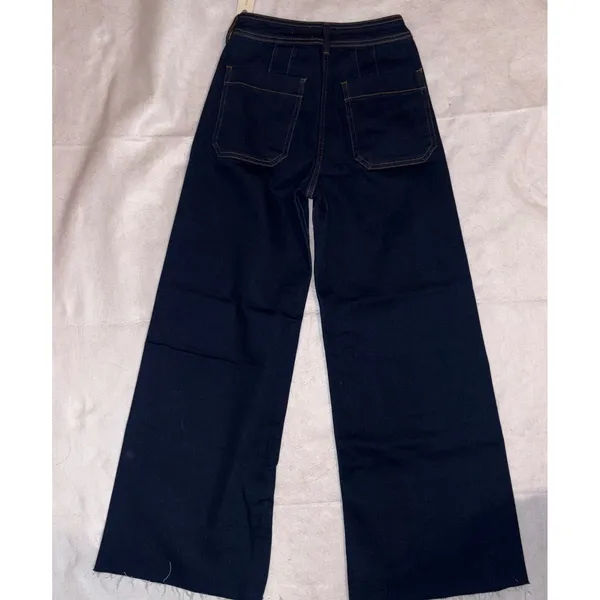 Maeve Anthropologie the Ettie High Rise Wide Leg Cropped Raw Hem Jeans Dark Wash - Image 8