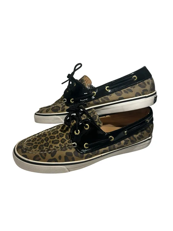 Sperry‎ Leopard Print Canvas Boat Shoes with Black Trim - Image 3