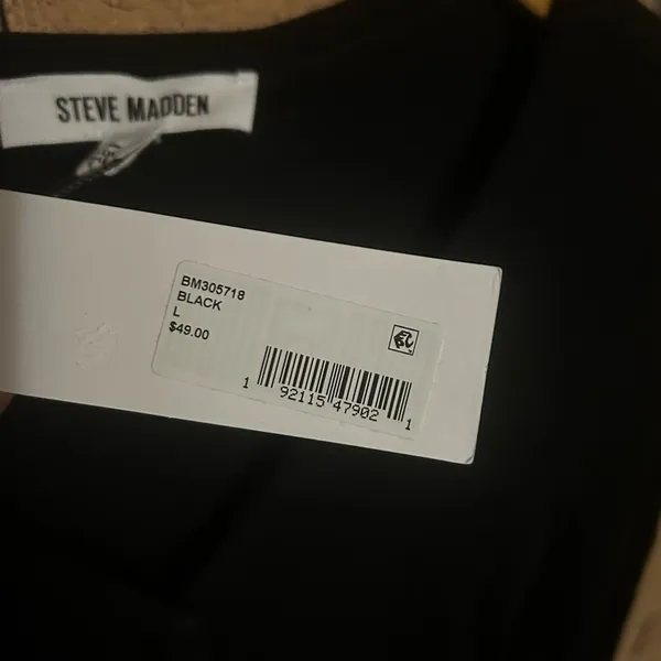 NWT Steve Madden Womens Solid Henley Ribbed Long Sleeve Bodysuit Black Size L - Image 2