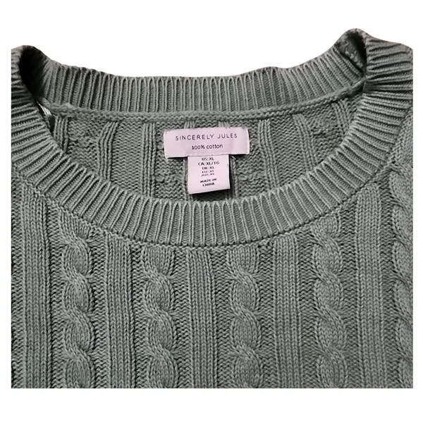Sincerely Jules Womens Sage Green Cable‎ Knit Cropped Sweater XL - Image 2