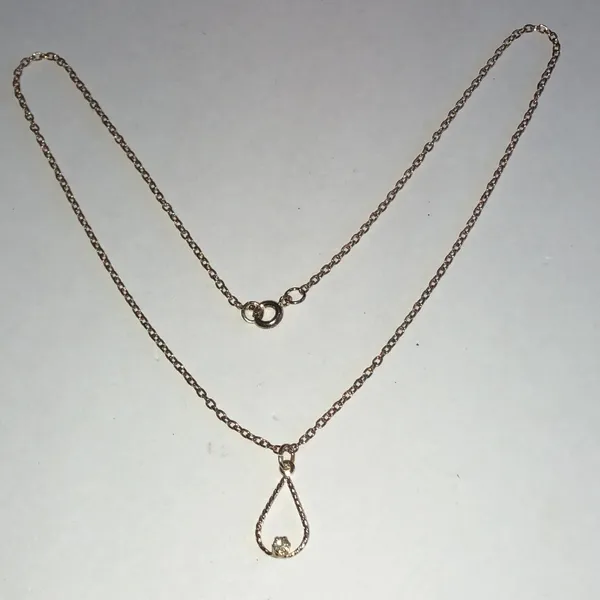 Vintage Gold Tone Dainty Rhinestone Teardrop Pendant Necklace - Image 2
