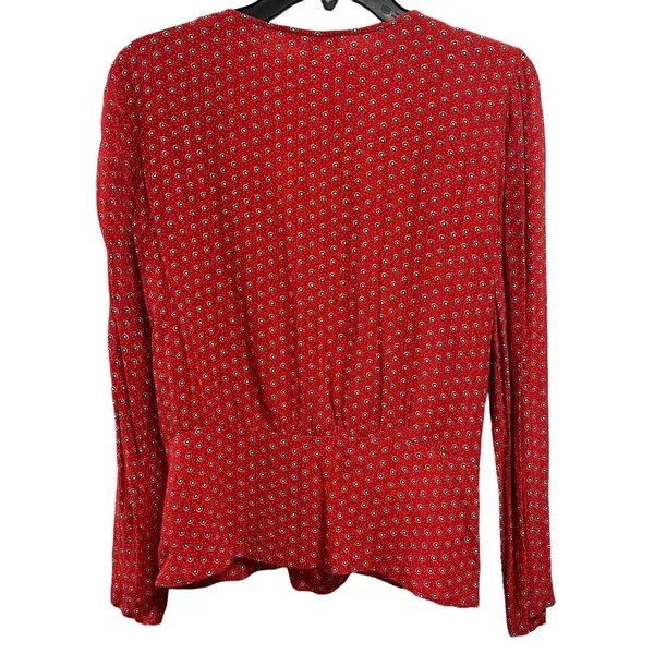 Cooperative Womens Large Red V Neck Wrap Top Long Sleeve Flower Polka Dot‎ - Image 7