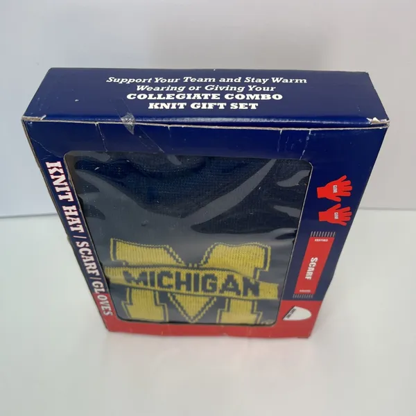 Vintage 90s Michigan Wolverines Knit Hat Scarf‎ Gloves Gift Set NIB Deadstock - Image 3