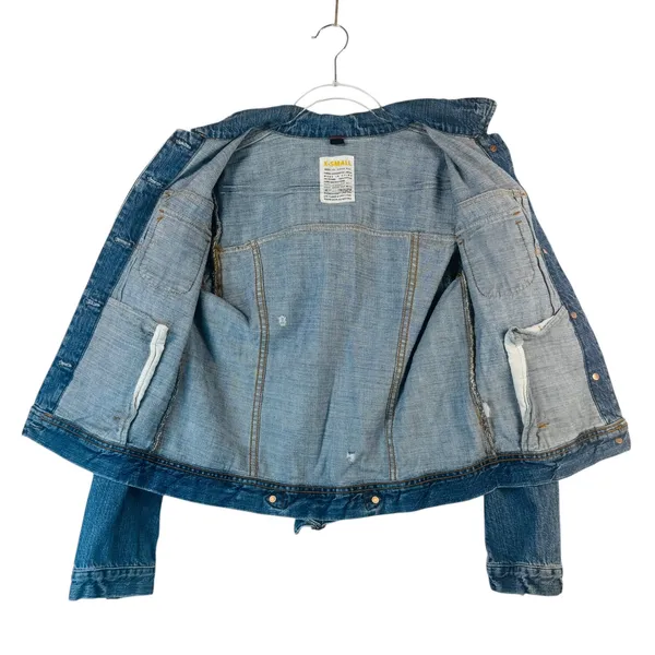 J.Crew Classic‎ Denim Trucker Jacket ATQ Sanded Blue XS Moto Grunge Rock Capsule - Image 9