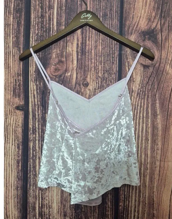 Victoria's Secret M Silver Crushed Velvet Cami Tank Top V-Neck Criss Cross Vtg - Image 3