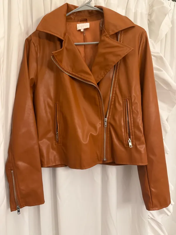 Rust faux leather moto jacket Brown - Image 2