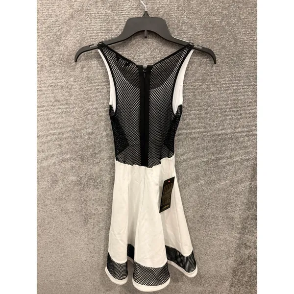 Bebe Women Dress XXS White Black Mesh Panel Fit Flare Skater 70JSA101-N060 - Image 7