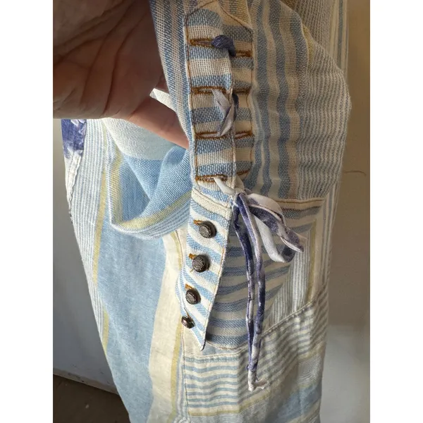 Soft Surroundings‎ Shirt Women Medium Blue Floreale Striped Popover Linen Top - Image 10