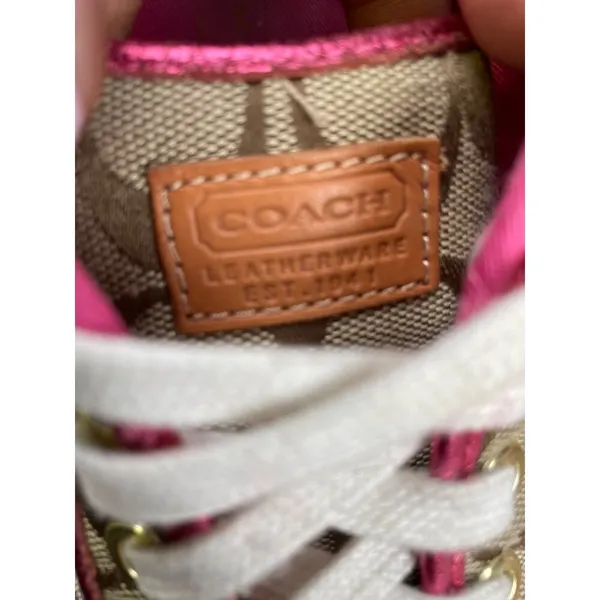 Coach Women's Metallic Pink /Tan Canvas Sneakers/ Shoes Size 7B SKU 4246 - Image 7