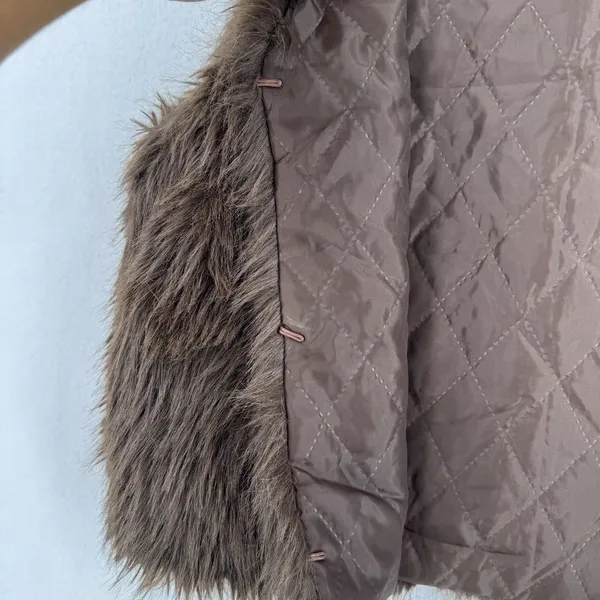 Free Haven Faux Fur Vest Women L Brown Boho Shaggy Open Front Y2K Layering Y2K - Image 5
