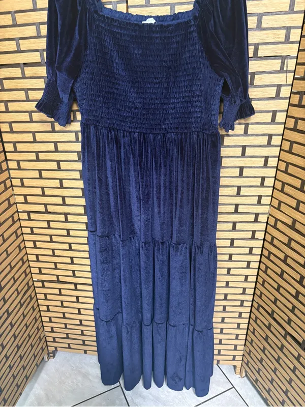 Baltic Born Navy Velvet Smocked Tiered Maxi Dress Size 2X - Image 4
