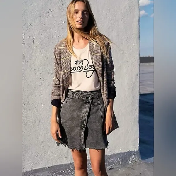 Free People We The Free Parker Wrap Mini Skirt Raw Hem Denim Black‎ Washed - Image 8