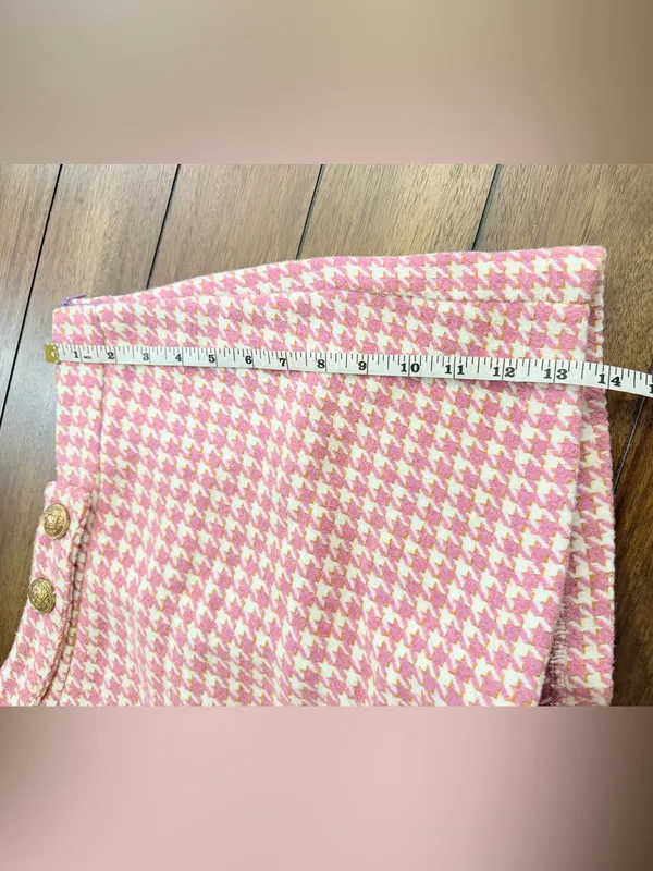 TCEC Pink Tweed Houndstooth Blazer Jacket & Skort Shorts Set Metallic Gold M - Image 12