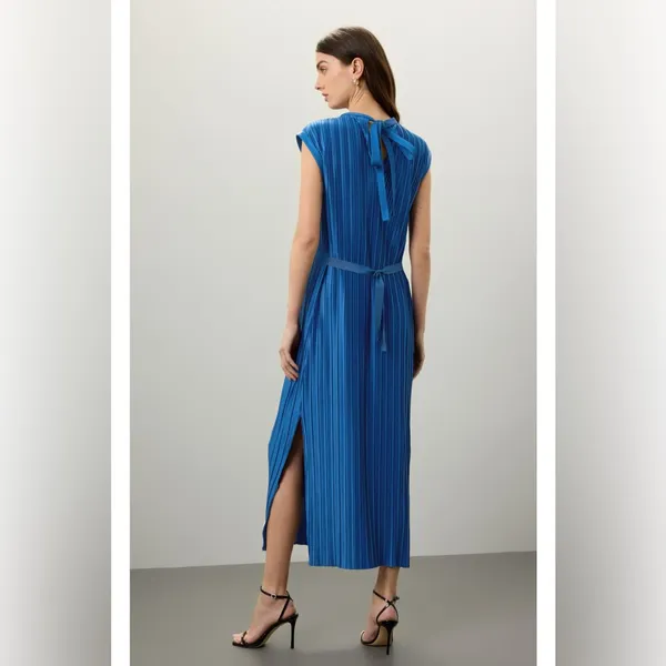 Atlein Navy Plisse‎ Midi Dress Small - Image 2