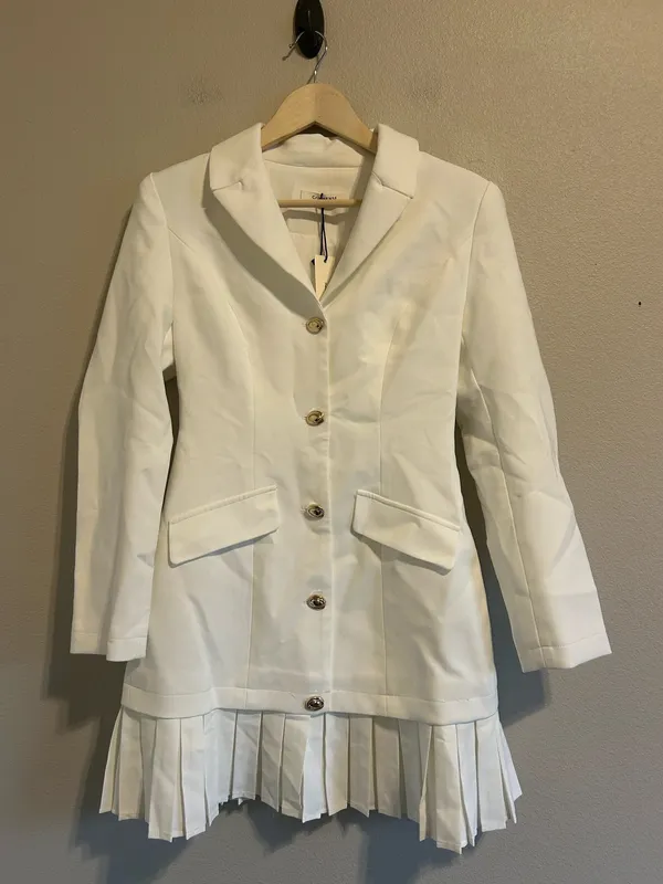 Commence White Tailored Button-Front Blazer Jacket Pleated Dress  XS  NWT - Image 3