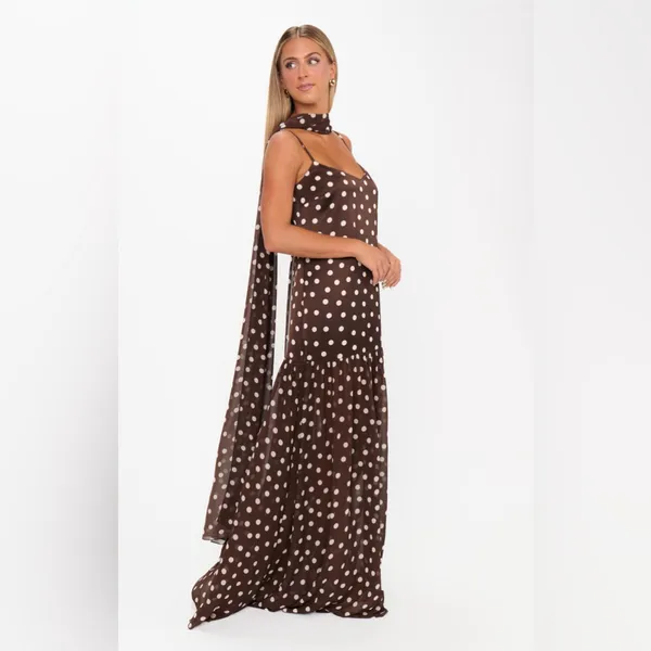 NWOT Show Me Your Mumu Dalia Maxi Dress without neck scarf size 2XL brown polka dot - Image 3