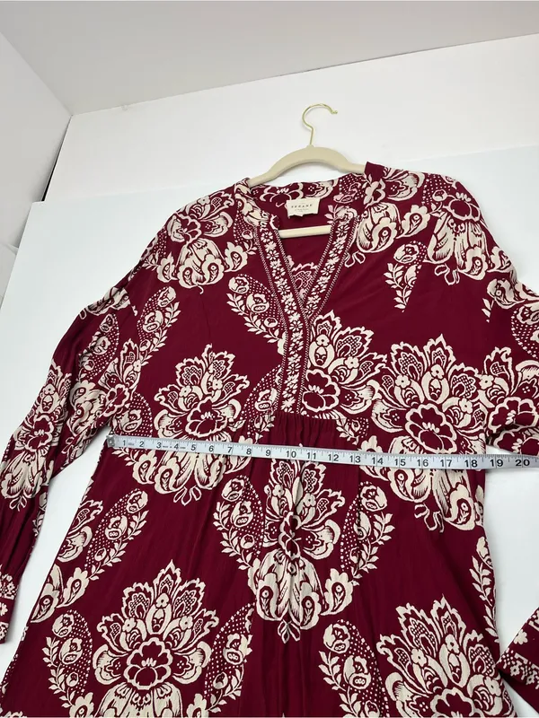 Sézane Boheme Burgundy Red Cream Boho Floral Long Sleeve Midi Maxi Dress‎ Medium - Image 6