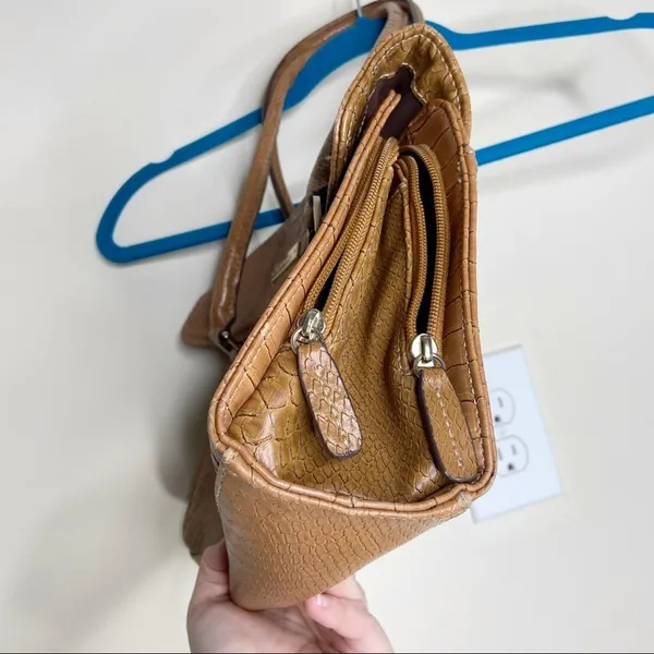 Liz Claiborne Brown Faux Leather Reptile Print Expanding Purse Bag - Image 6