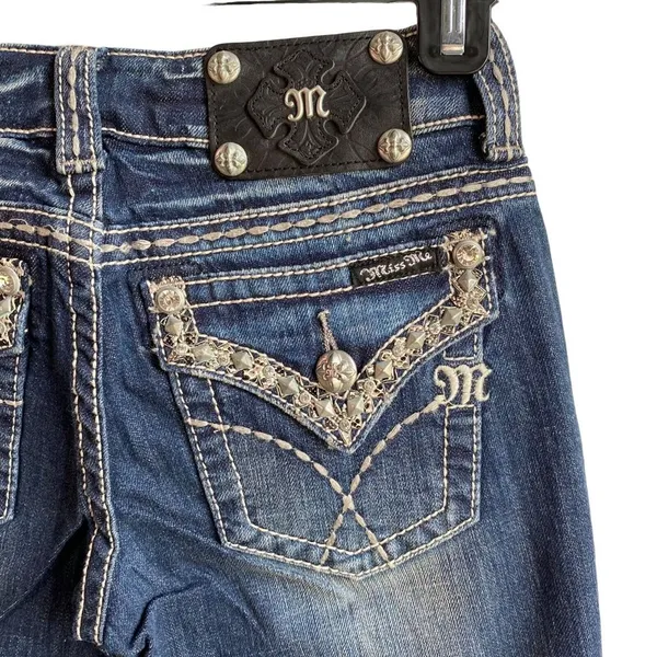 Miss Me Jeans Women's Size 26 boot cut Denim Embellished trim flap‎ Pockets - Image 11