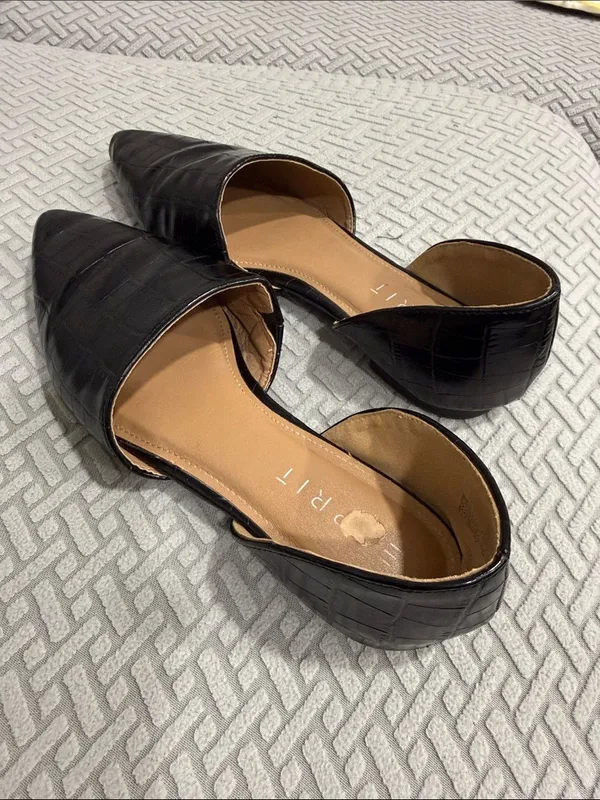 Esprit Black Croc-Embossed Pointed Toe Piper Flats Size 9 M - Image 4