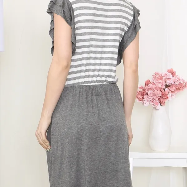 Striped gray white dress Size L - Image 2