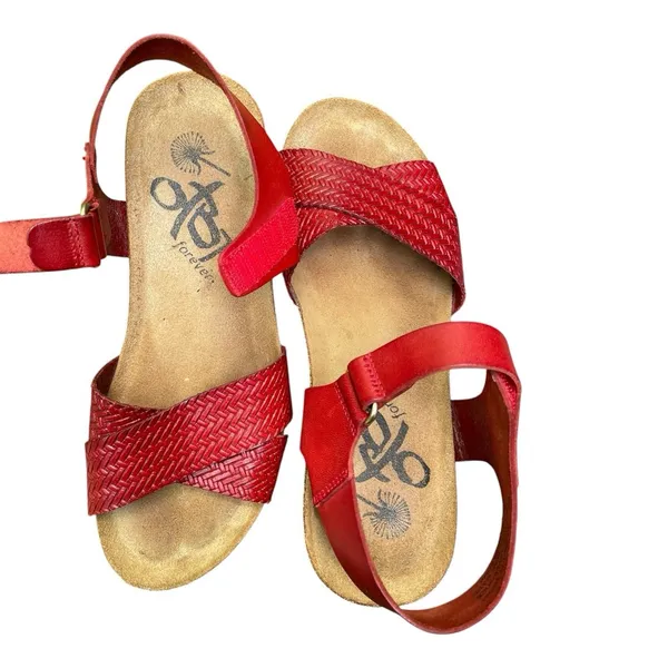 OTBT Red Leather Harriet Strap Wedge Sandal Euro Vacation Retro Boho Comfort 6M - Image 9
