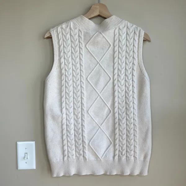 vintage retro cable knit sweater vest grandpa‎ academia women's size L classic - Image 6