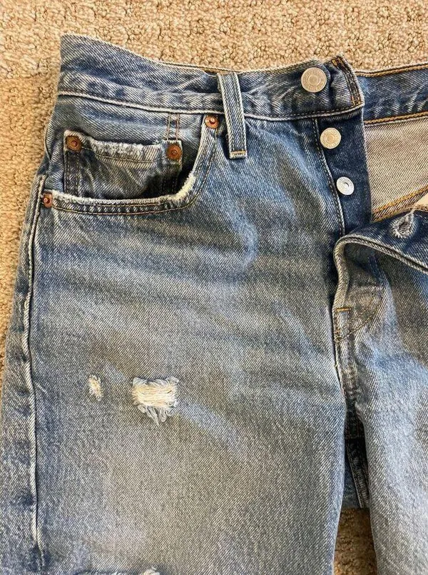 Levi’s Original 501 Button Up Cut Off Denim Shorts W27 - Image 2