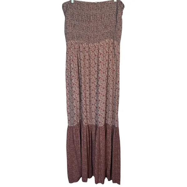 American Eagle Strapless Maxi Dress With Side Slit Sz XL Pink Floral Smocked - Image 2