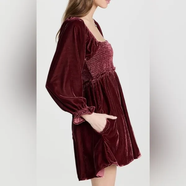 Free People Daphne Boho-Chic Velvet Whimsical Grunge Mini Dress Lace Back Sz S - Image 8