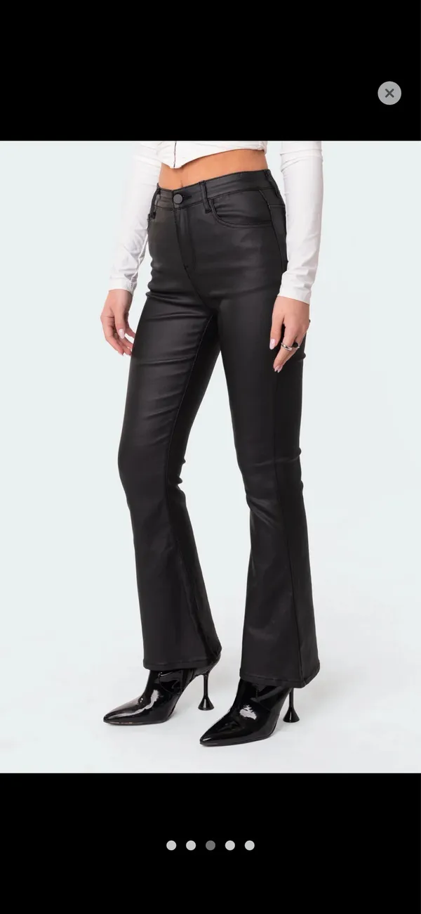 Edikted Petite Luna Faux Leather Flare Jeans - Image 5