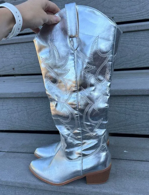 Silver Metallic Cowgirl Boots Cute Country Western Fashion Rave, Festival - Image 3