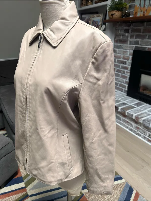 TIBOR Leathers Women’s Leather Jacket Beige Size Large Full Zip Pockets - Image 2