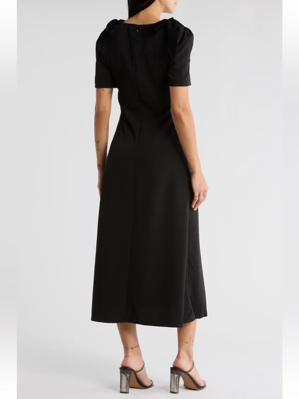 NWT Astr The Label Black V-Neck Bow Detail Midi Dress Size Small (S) - Image 2