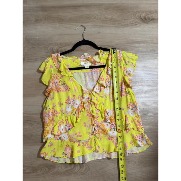 Maeve Anthropologie Ashlee Ruffled Blouse‎ 12 Yellow Floral V-Neck Sleeveless - Image 6