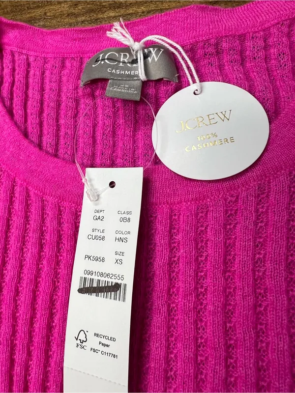 J. Crew Featherweight cashmere pointelle cardigan in Neon Pinks Size XS NWT - Image 8